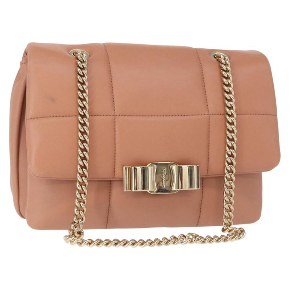 Salvatore Ferragamo Vara Soft Flap Quilted Leather Pink Leather Shoulder Bag Bag